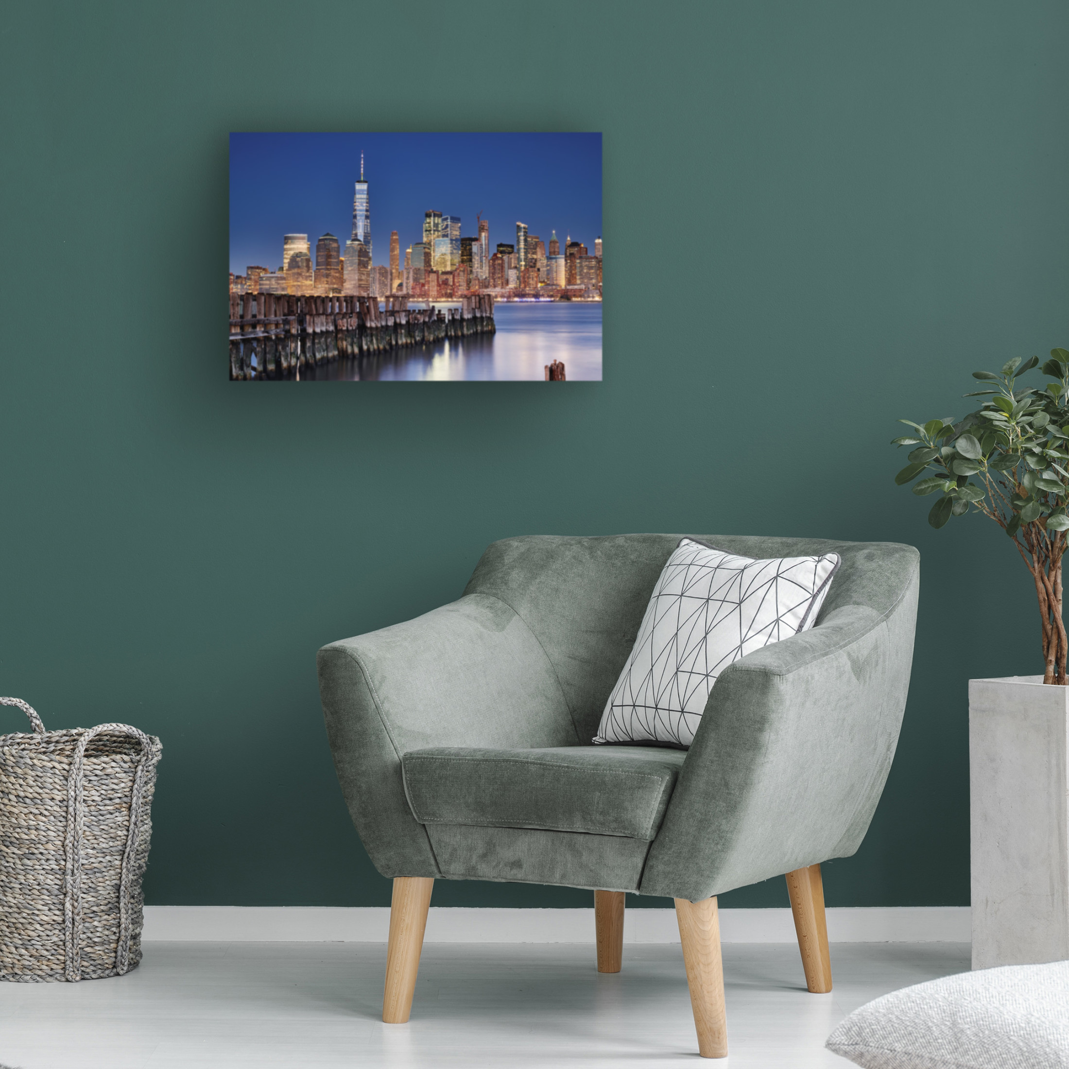 Canvas Wall Art - Martin Froyda 'Manhattan Skyline At Night' Wall Art for Living Room, Bedroom, or Office D?cor by Trademark Fine Art - 24 x 16 Inches