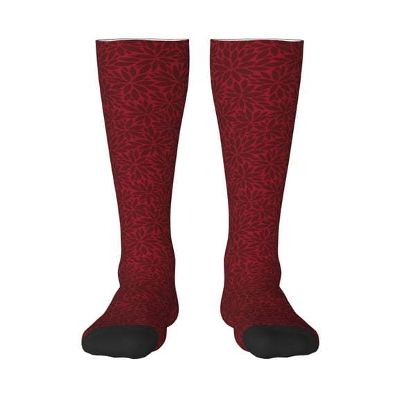 Naloa Burgundy Floral Knee Socks, High Socks Long Stretchy Sock Women Knee High Stocking, Long Socks for Women