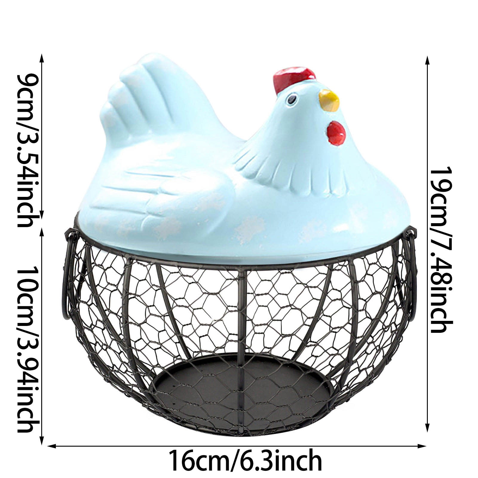 Chicken Egg Basket Black Wire with Ceramic Lid, Egg Holder for Gathering Fresh Eggs, Decorative Farmhouse Egg Storage Container for Kitchen Countertop, Ceramic Egg Storage Basket Organizer