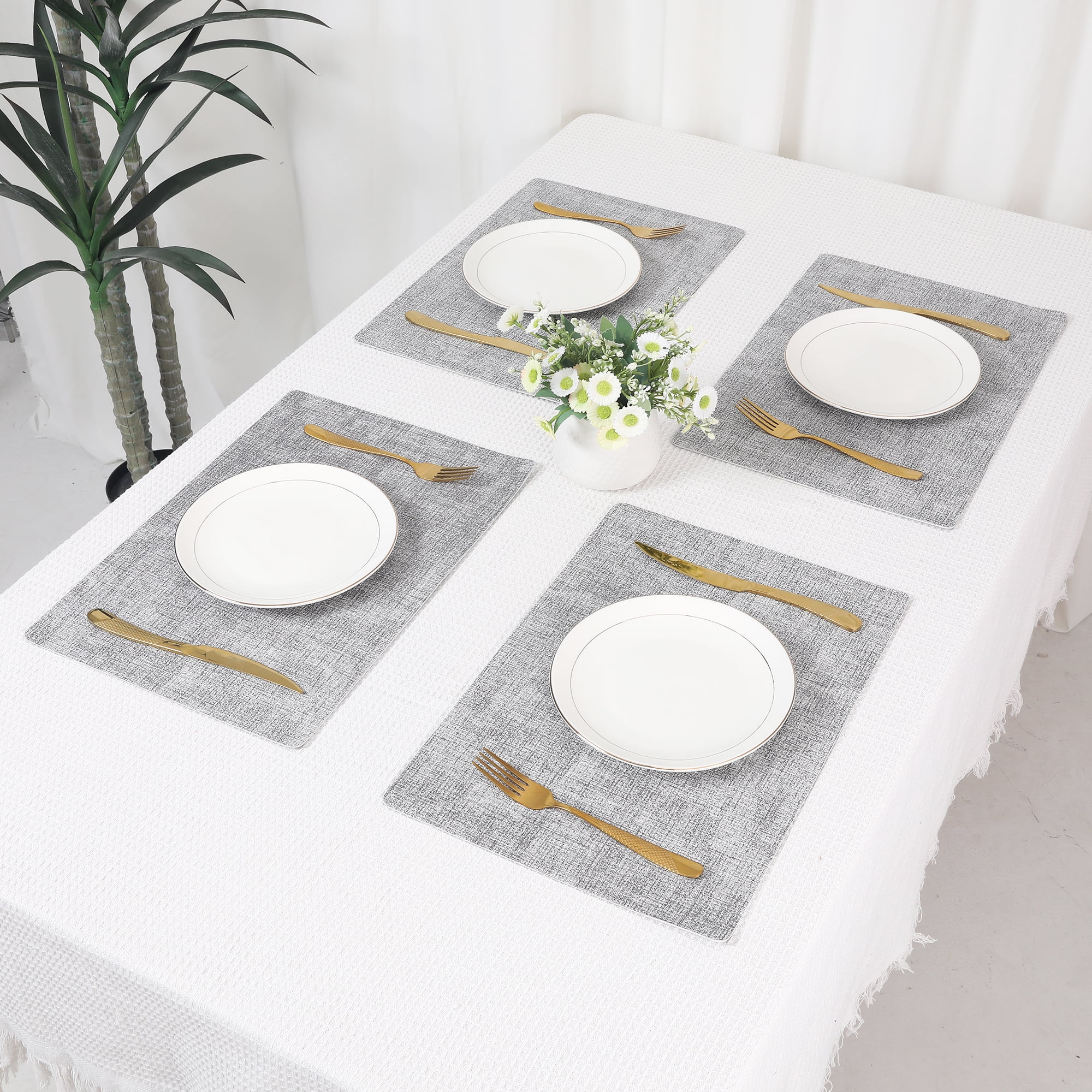 Unique Bargains Faux Leather Table Placemats for Kitchen Dining Table Light Gray White