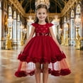 thumbnail image 2 of ZHOGXU Kids Girls Sparkly Short Sleeve O Neck Lace Trim Wedding Dress Puffy Formal Gown With Bow Special Occasions, 2 of 9