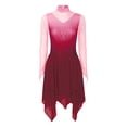 thumbnail image 4 of Kaerm Women Long Sleeve Gradient Color Rhinestone Figure Skating Dress Burgundy S, 4 of 6