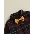 thumbnail image 5 of Argulvti Toddler Boy Gentleman Set Plaid Printed Long Sleeve Button Down Shirt with Bowtie + Suspender Pants Outfit, 5 of 9