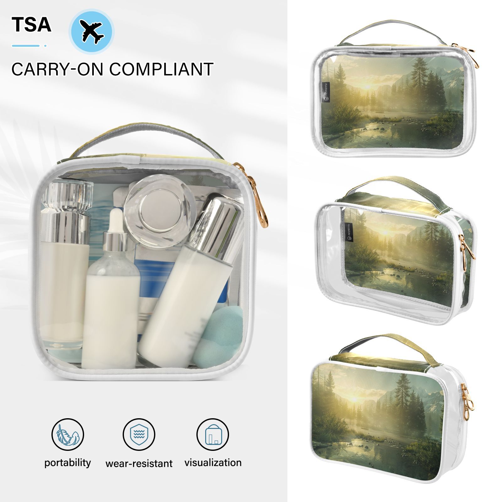 Clear Makeup Bags with Handle Large Opening 2 Pack Set Toiletry Bag Quart Size Bag, for Women Man Traveling Travel Essentials, Toiletries and Other. Game Graphic Capture