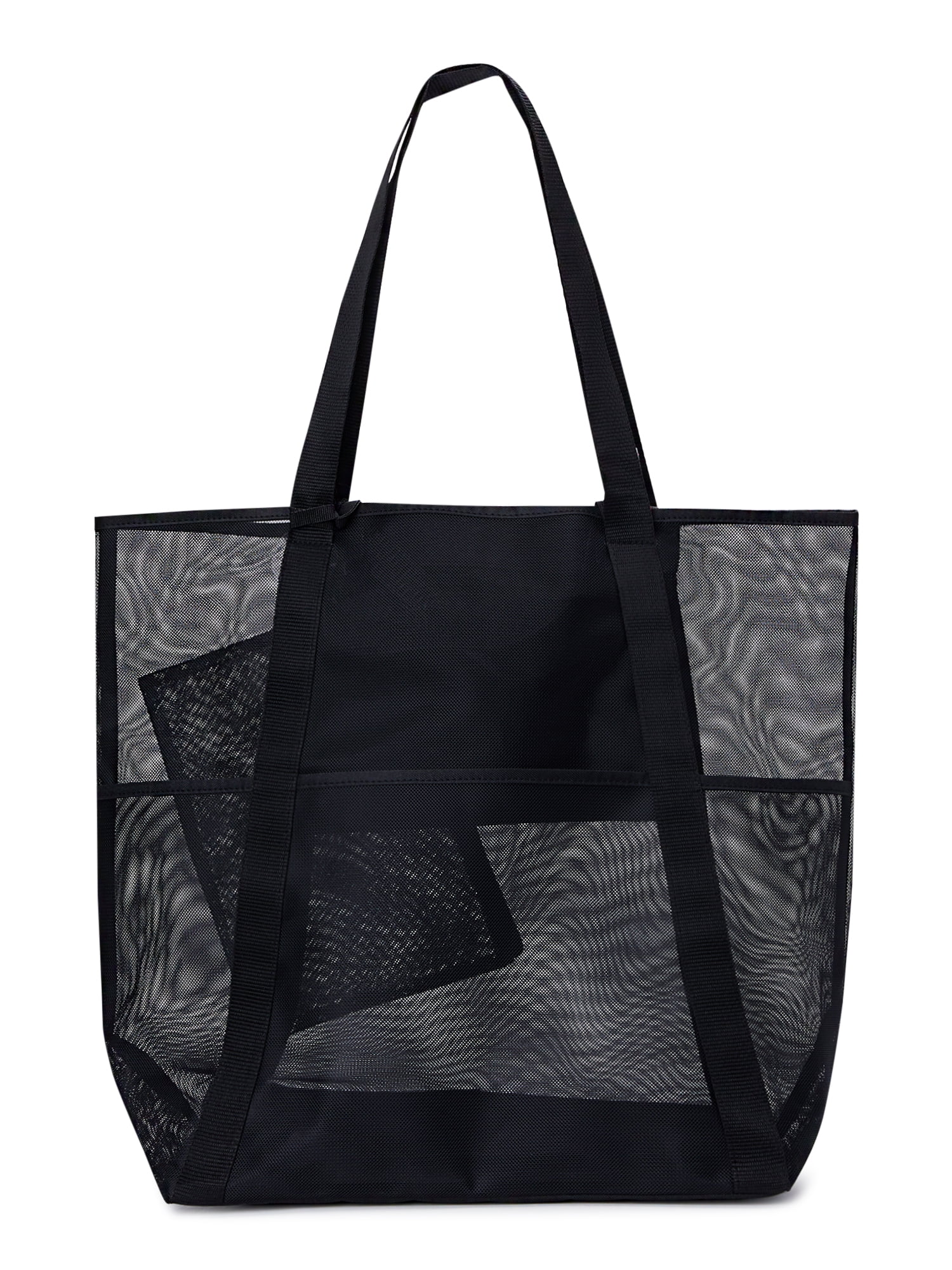 Time and Tru Women's Mesh Beach Tote Handbag, Black
