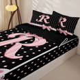 thumbnail image 3 of Manfei Pink Princess Bow Knot Zipper Full Size Comforter Sets with Fitted Sheet and 2 Pillowcases,Cute Polka Dot Letter R Zipper Bedding Set,Black Reversible,4-Piece, 3 of 7