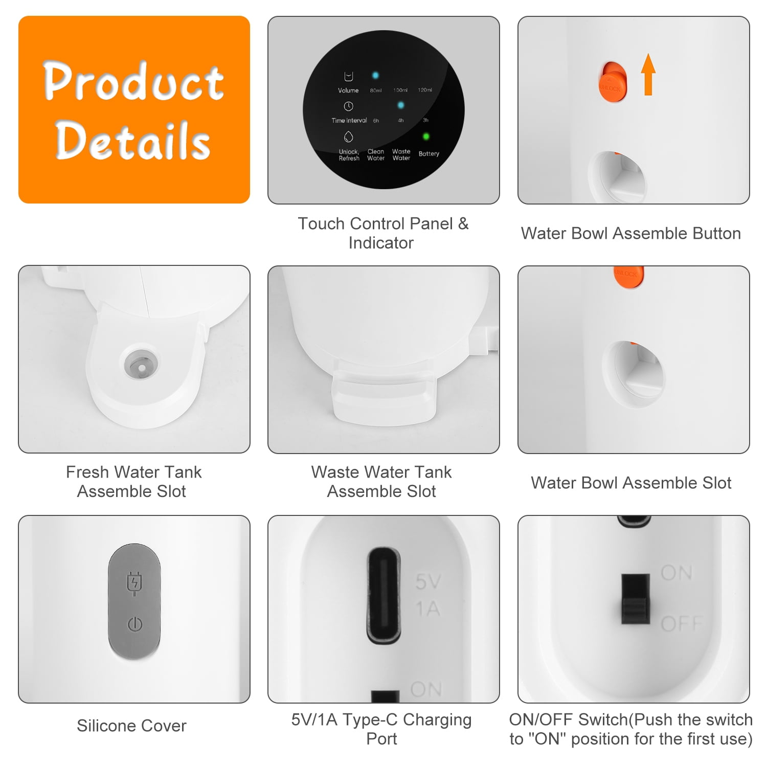 Zorpupoa 1Pc Smart Automatic Water Fountain for Cat Dog 3L 101OZ Pet Water Dispenser Cordless Rechargeable Dog Water Fountain Self-Refill with 3 Adjustable Volume 3 Time Intervals Touch Control
