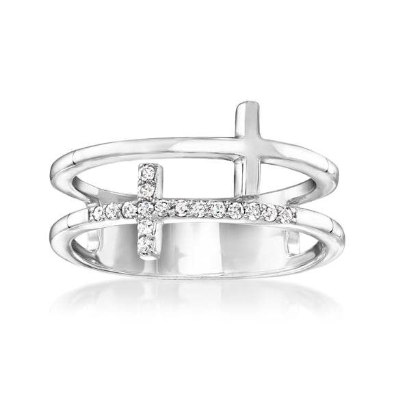 Pure Collection by Ross-Simons 0.10 ct. t.w. Diamond 2-Row Cross Ring in Sterling Silver, Women's, Adult