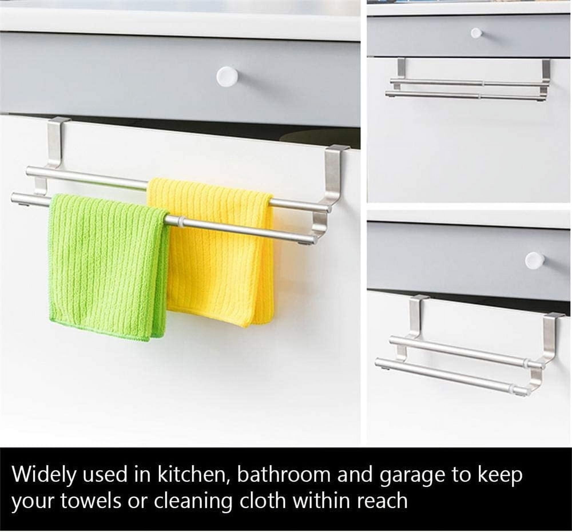Casewin 1 Pack Cabinet Towel Rails,Adjustable Over Door Towel Rack Sink Towel Holder Stainless Steel Tea Towel Rail Kitchen Bathroom Towel Rack Over Door Cupboard Drawers Anti-Slip