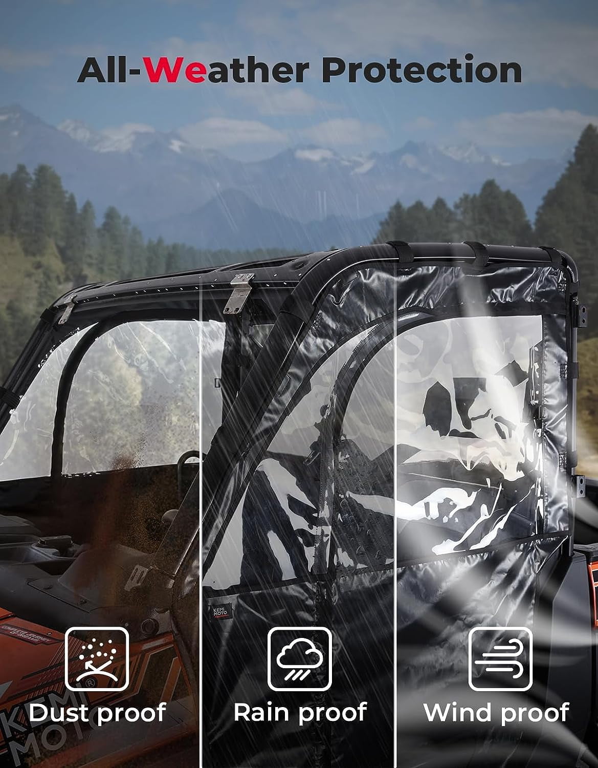 KEMIMOTO Soft Doors UTV Cab Enclosure Upper Doors Compatible with Polaris Ranger XP 1000 2017-2023