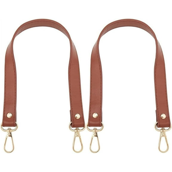 2Pcs PU Leather Purse Straps 15" Long Leather Bag Handle Replacement 3/4" Wide Short Shoulder Bag Strap with Gold Metal Clasps for Underarm Handbag Tote Satchel Purse Making Saddle Brown