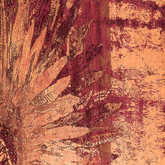 Ahgly Company Indoor Square Oriental Orange Industrial Area Rugs, 6' Square