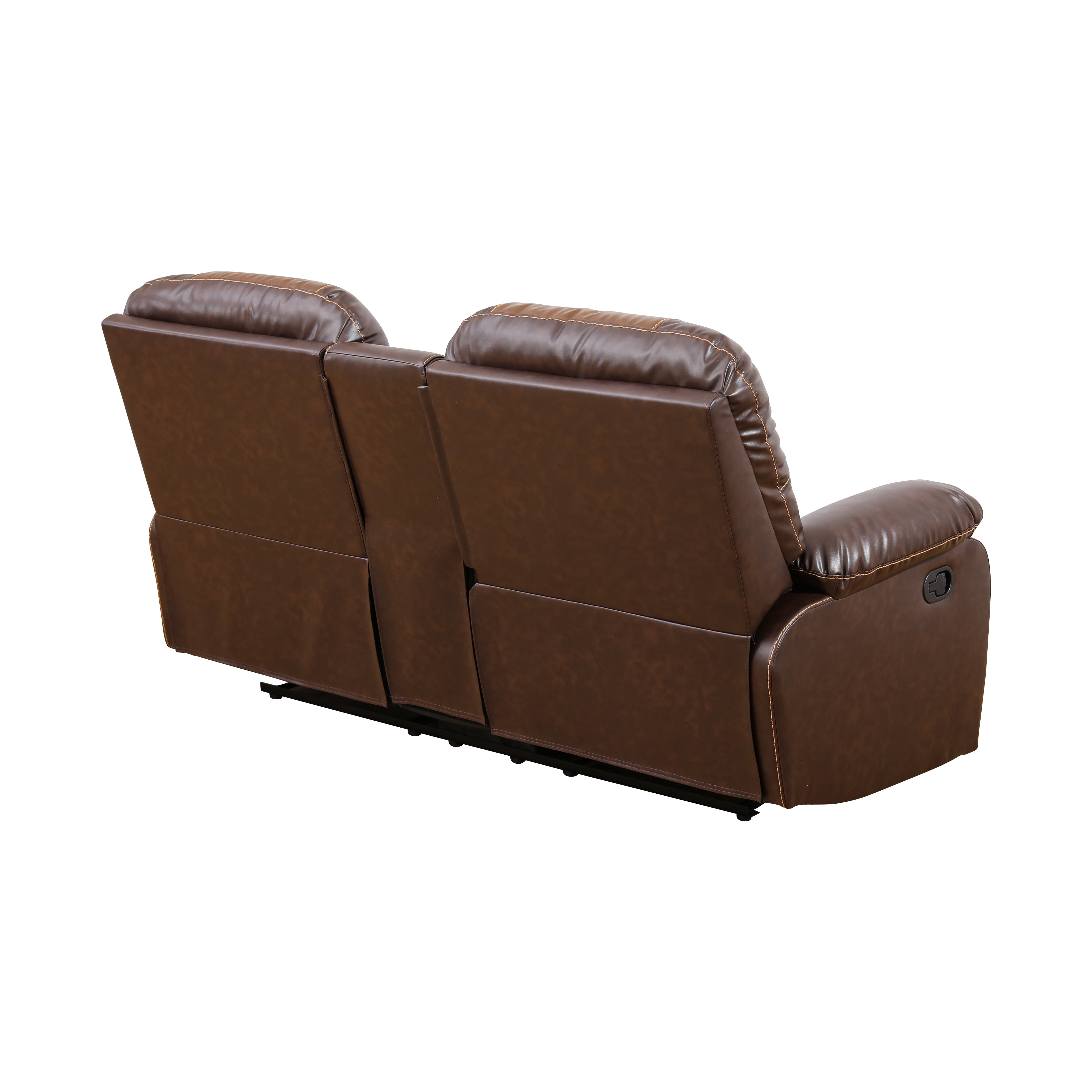 MAYEERTY Reclining Loveseat, 2-Seat Breathable Leather Recliner with Storage & Cup Holders for Living Room, Brown