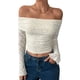 thumbnail image 2 of Camiseta de Larga con Hombros Descubiertos y Ribete de Encaje para Mujer, Estilo Y2K, con Doble Forro y Tendencia Crema XL, 2 of 7