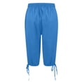 thumbnail image 4 of Dwellite Bermuda Shorts for Women Knee Length Long Shorts Elastic Waist Cotton Linen Summer Casual Pedal with Pockets Blue M, 4 of 5