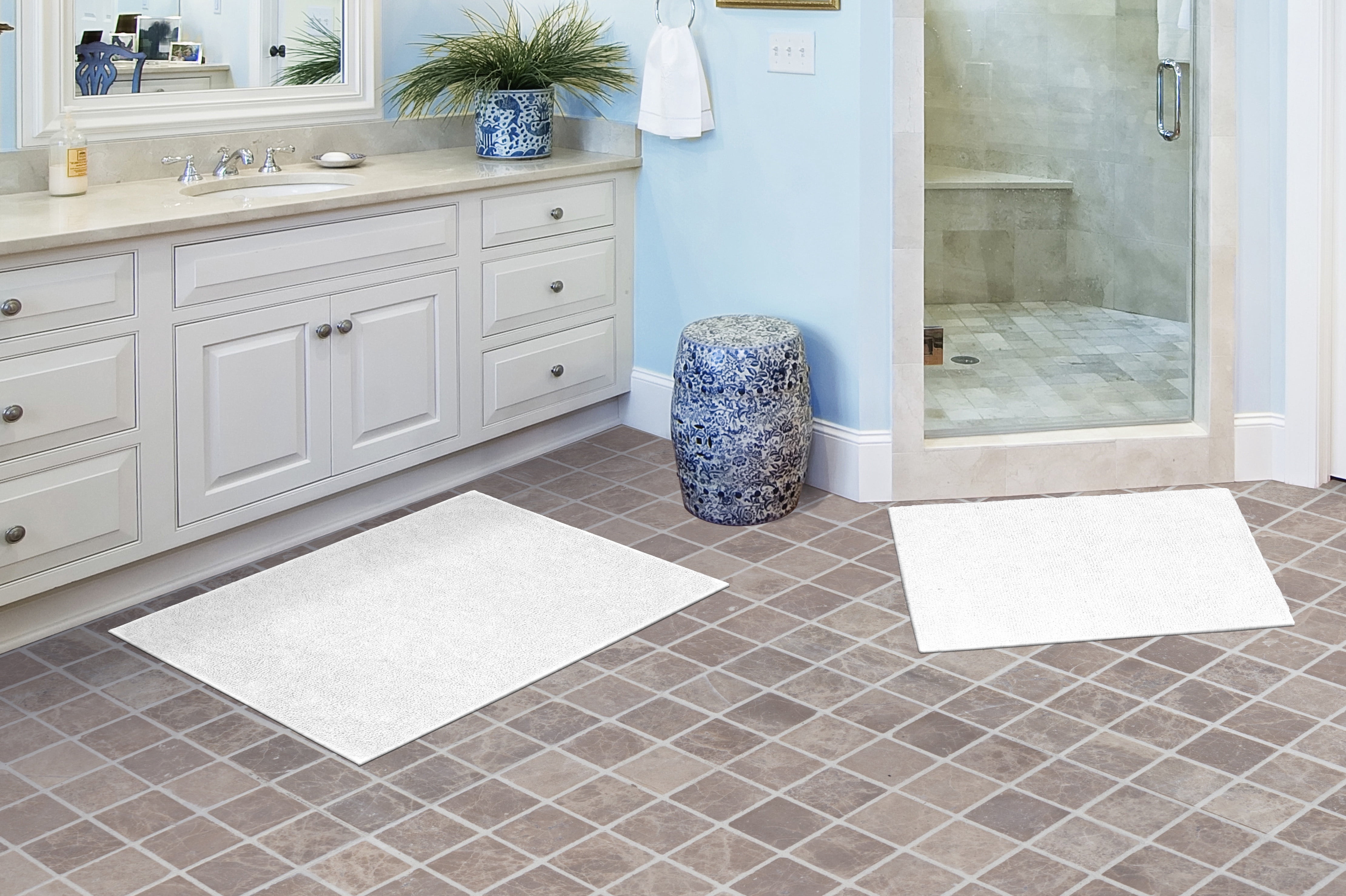 Garland Rug Classic Cotton Washable Bath Rug Set, 2 Piece Set (17"x24" Bath Rug, & 21"x34" Bath Rug) White
