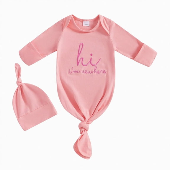 WUANDIXFA Baby Girl Going Home Outfit Soft Cute, Newborn Baby Knotted Sleeping Bag Hat Comfortable Breathable Pajamas,Red,Newborn