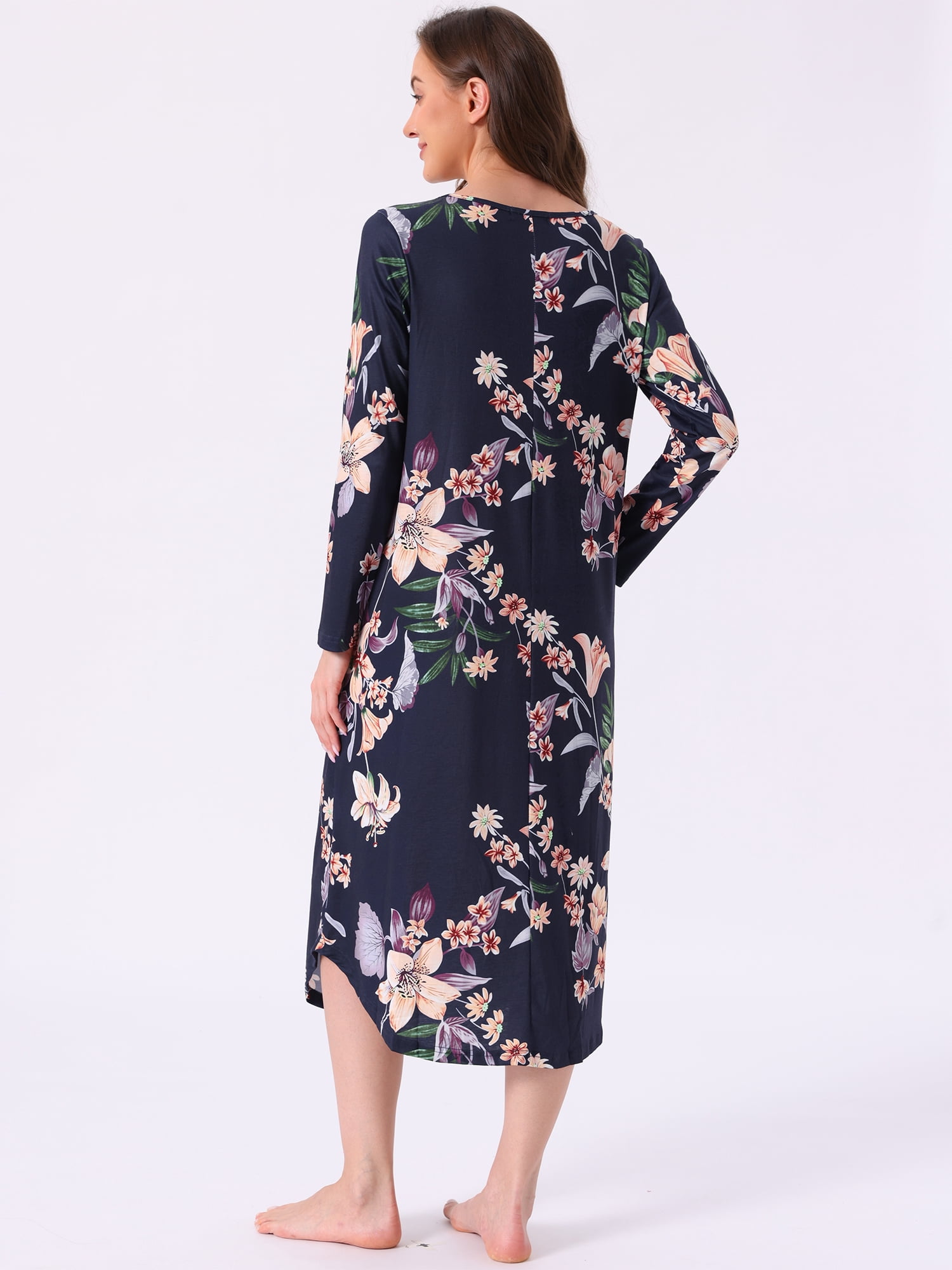DARING DIVA Women's Moomoo Sleepwear Floral Long Sleeves Mumu Lounge Dress L Blue
