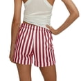 thumbnail image 4 of Women's High Waisted Drawstring Shorts with Pockets, Striped Rolled Hem Casual Summer Shorts, Loose Fit Elastic Waist Short Pants for Women Daily Wear 05-Red S, 4 of 4