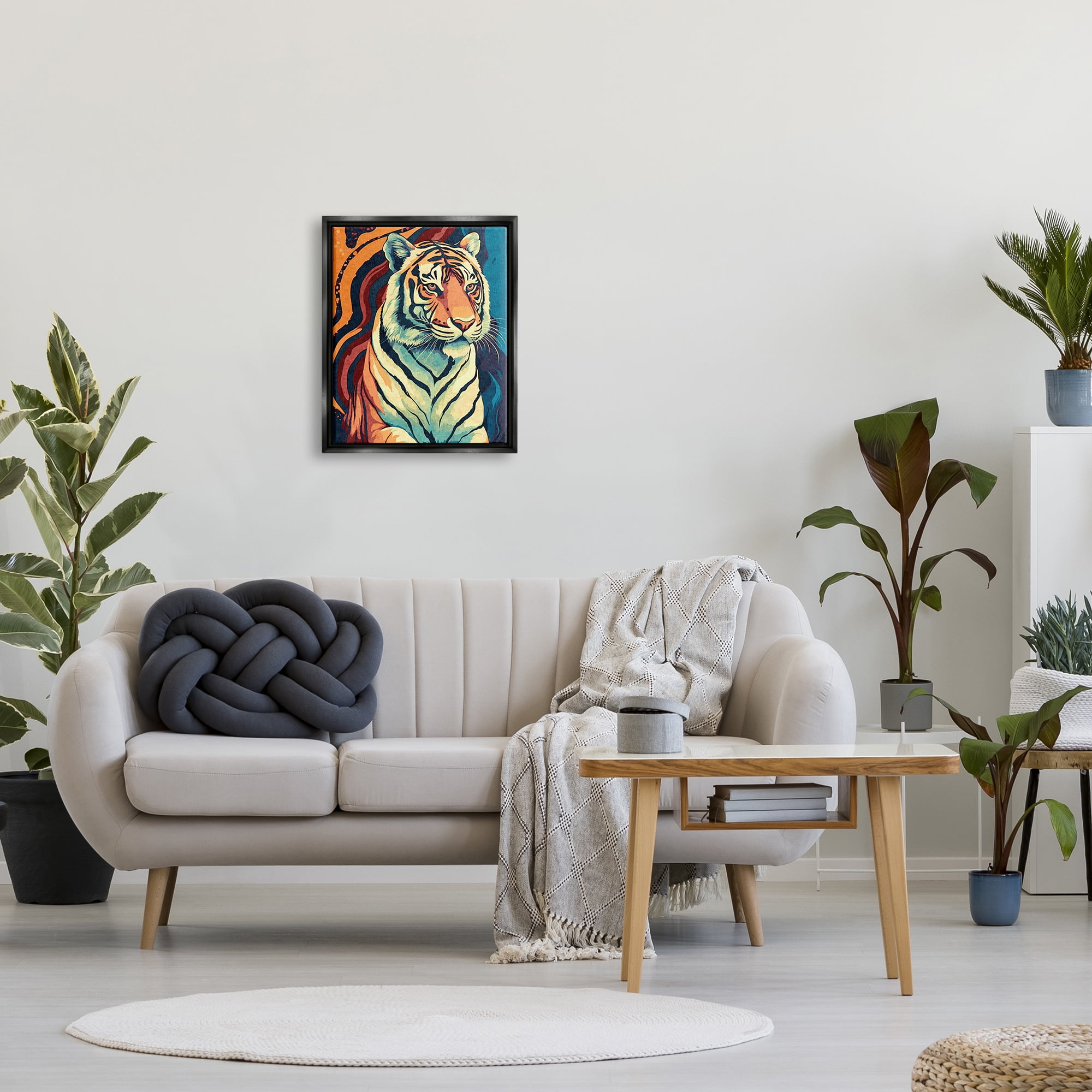 Stupell Industries Wild Tiger Painting Animals & Insects Painting Black Floater Framed Canvas Art Print Wall Art, 17 x 21