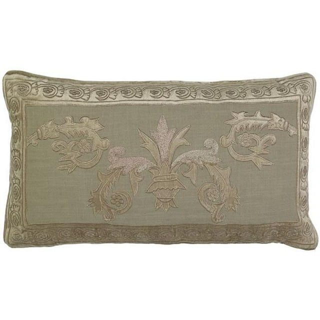 Venezia Velvet Applique Embroidered on Natural Linen Pillow Cover - Cream & Brown