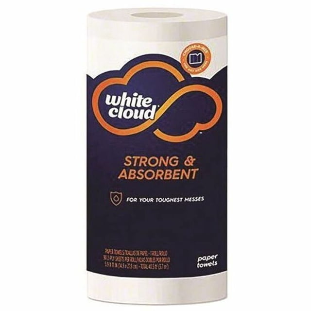 White Cloud 101539 Strong & Absorbent Kitchen Towel, 2-Ply, 90 Sheets/Roll, 15 Rolls/Pack