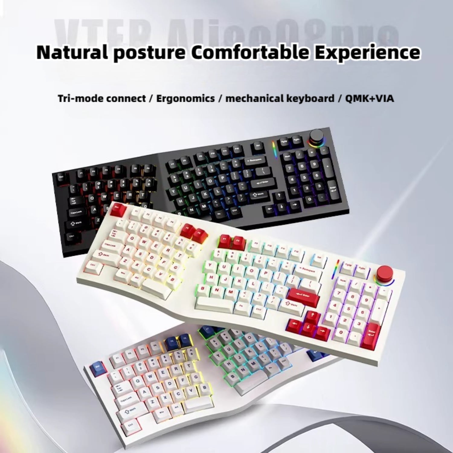 Alice98 Pro Mechanical Keyboard, 3° Typing Angle Ergonomic Design, Wireless Bluetooth/Wired Custom Keyboard with Alice Layout