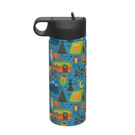 

Susaid Animals In Camping Print 18oz Sports Insulated Kettle Stainless Steel Water Bottle For Running Hiking Cycling Climbing