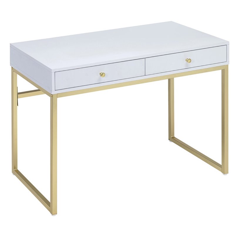 Bowery Hill Writing Desk in White and Brass