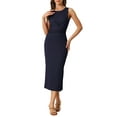 thumbnail image 2 of INSPIRE CHIC Robe Midi Sans Manches Décontractée pour Femmes, Taille Croisée, Bleu Marine, P, 2 of 5