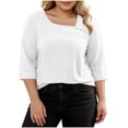 thumbnail image 2 of Mifsaly Plus Size Blouses for Women 3/4 Sleeve Square Neck Cotton Tops Button Decoration Lightweight Breathable Oversized Tshirts Summer Casual Work Office Outfits L, 2 of 7