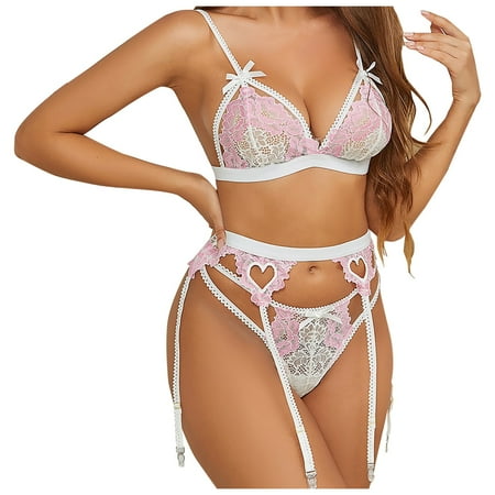 Yuhangmm Women Lingerie Sets With Garter Belt 3 Piece Lace Teddy Bodysuit And Corset Lingerie for Women
