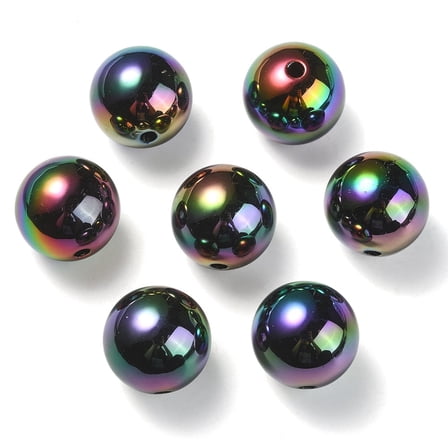 20pcs Rainbow Iridescent Acrylic Beads Round Black 17.5x17mm Hole: 2.8mm