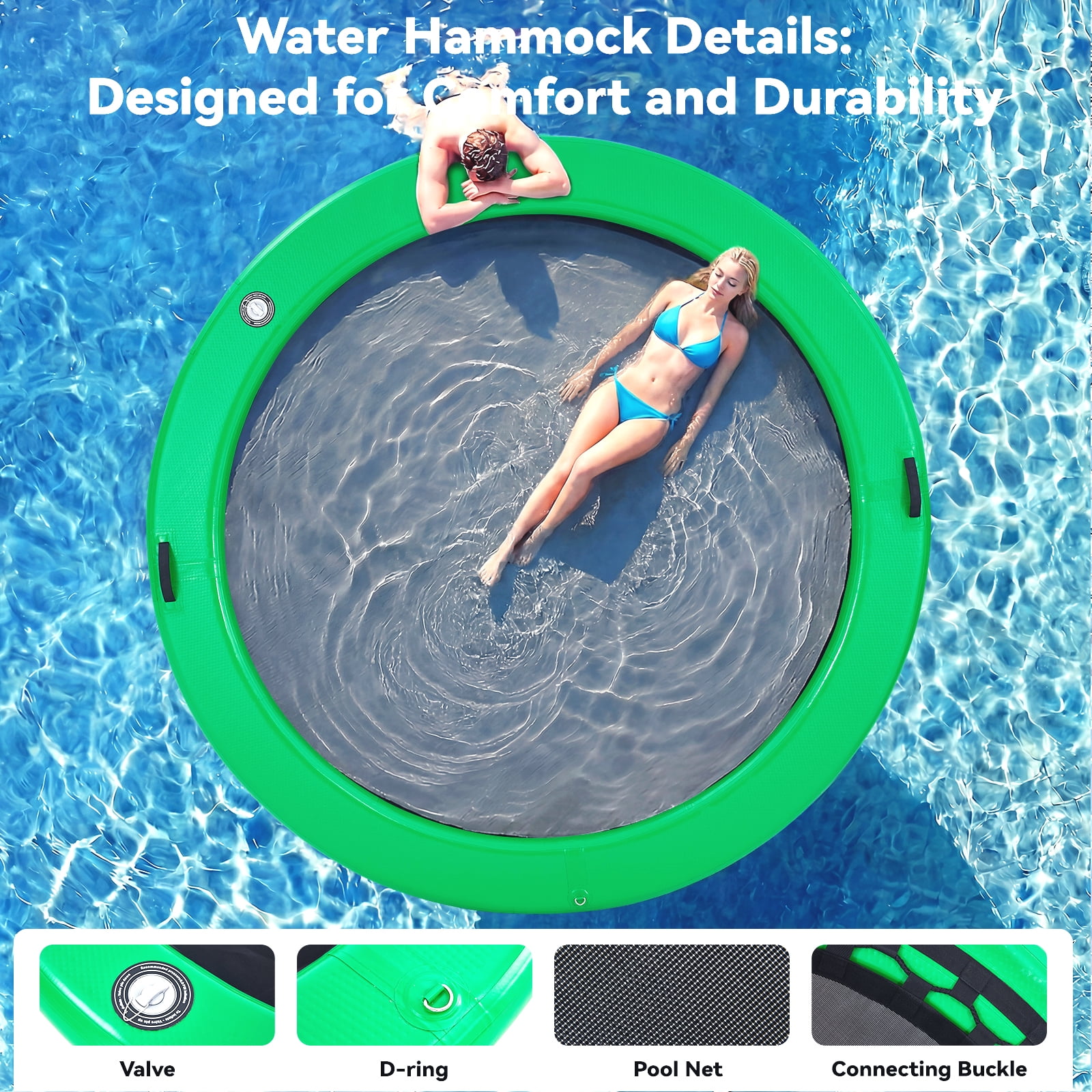 Danrelax 8FT Sunchill Round Inflatable Float Ring for Adults, Heavy Duty Hammock Pool Lounger with Pump, for Lake, Ocean & Pool