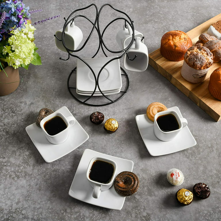Gibson Home Gracious Dining Espresso Saucer & Cup Set w/ Stand, 13 Pieces 