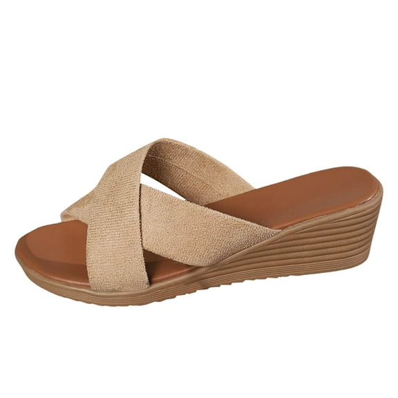 IUJSOY Criss Cross Platform Wedge Sandals for Women Open Toe Heels Sandals Summer Slides Shoes