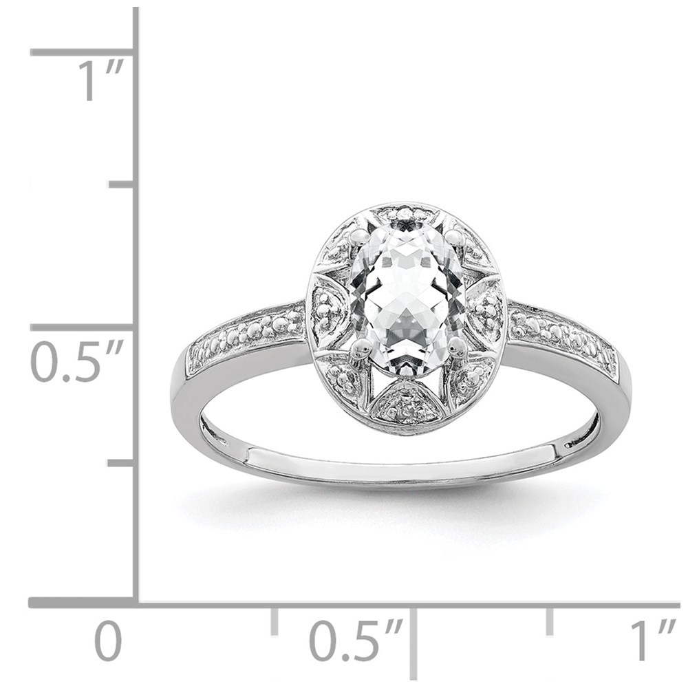 Diamond2Deal 925 Sterling Silver Oval-Cut White Topaz and Diamond Engagement Ring Size- 10 for Women