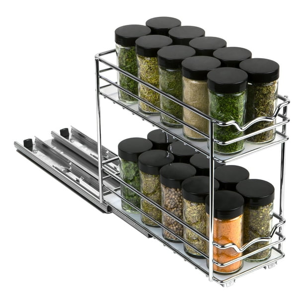 Spice Rack Organizer For Cabinet Pull Out Double Tier 4 3 8 W X 10 D Com Spice Rack Organizer For Cabinet Pull, Spice Cabinet Pull Out Organizer