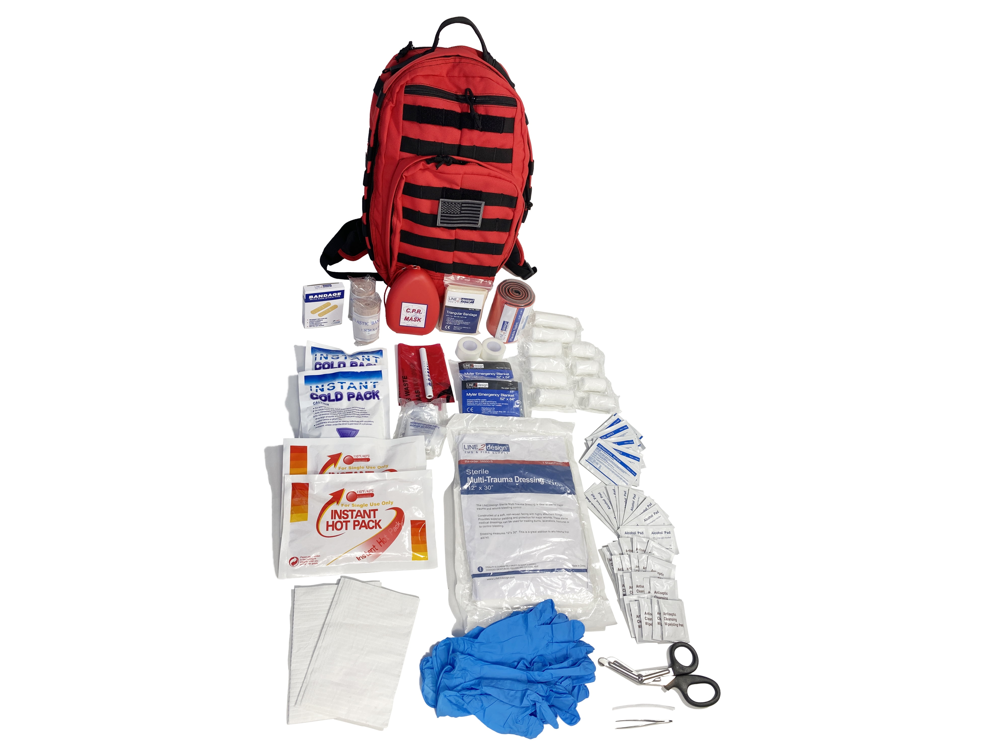 LINE2design First Aid Trauma Backpack Kit - EMS Medical Molle Bag Kit - Red