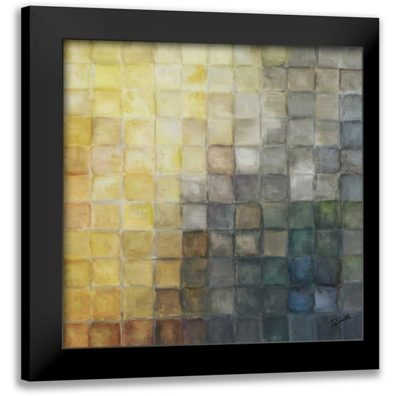 Tre Sorelle Studios 12x12 Black Modern Framed Museum Art Print Titled - Yellow Gray Mosaics II