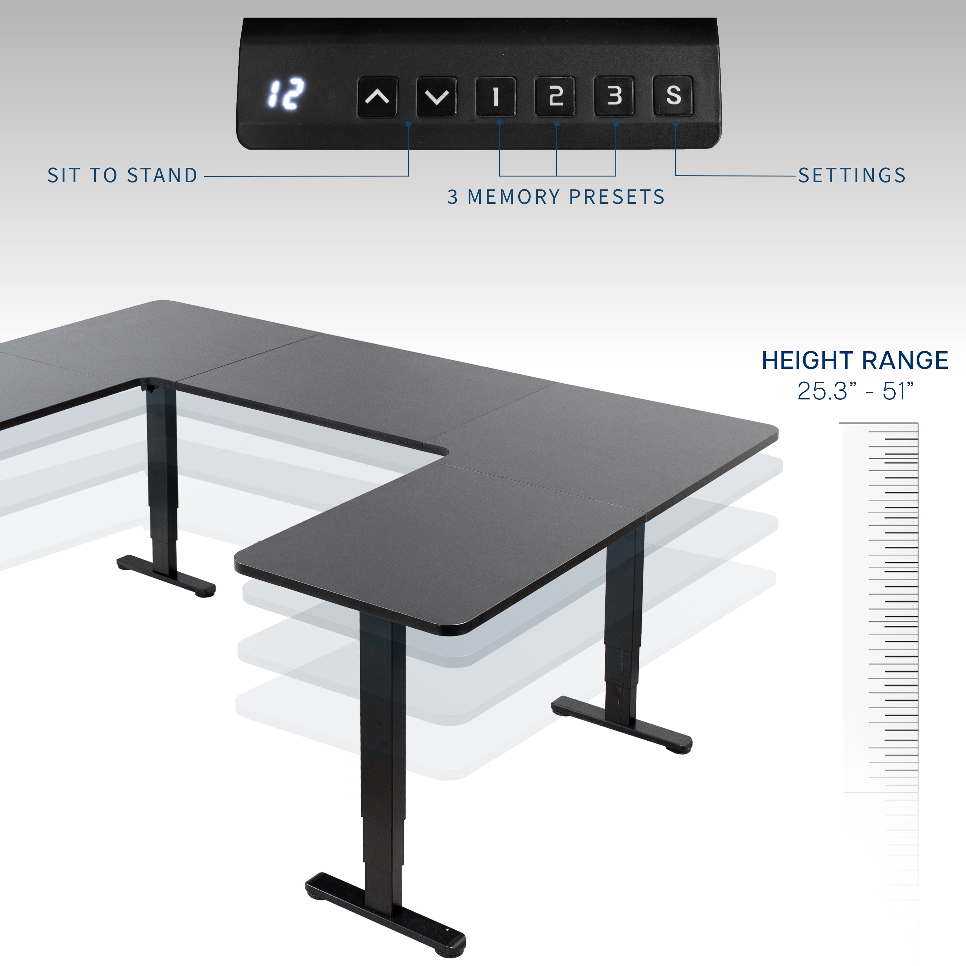VIVO Black U-Shaped 83" x 60" Height Adjustable 4-Leg Electric Standing Desk