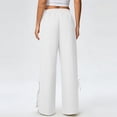 thumbnail image 5 of Hfnxid Women Cotton Linen Pants Casual Loose Fit Palazzo Pant High Waist Wide Leg Trousers Side Slit Lace Trim Lounge Trousers Going Out Beach Vacation Slacks White S, 5 of 9
