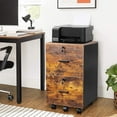 thumbnail image 4 of HYJY 2-Drawer Small Rolling File Cabinet with Lock, Wood Filing Cabinet for Hanging Letter Size Filings with Tabs, Mobile Under Desk File Cabinets for Home Office, Rustic Brown & Black, 27.2" H, 4 of 19