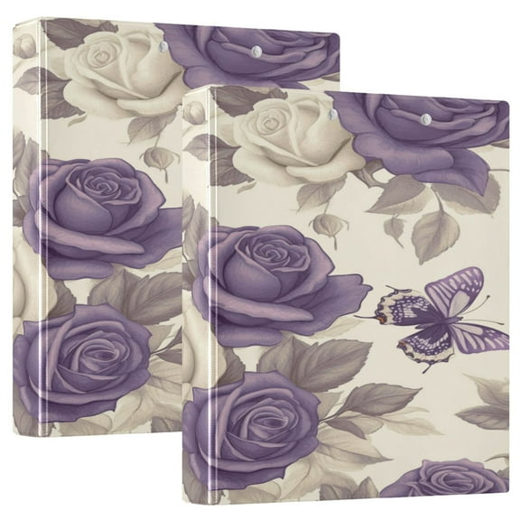 WOBOGO Purple White Flowers Pattern File Folders Extra Large Capacity to Hold 200 Sheets of Documents Hard Shell Ring Binder for School Home Office