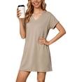 thumbnail image 5 of ClodeEU Women's V Neck Short Sleeve Dress with Roll Tab Sleeves,Solid Color Casual Midi Dress Khaki,Womens Plus L, 5 of 5