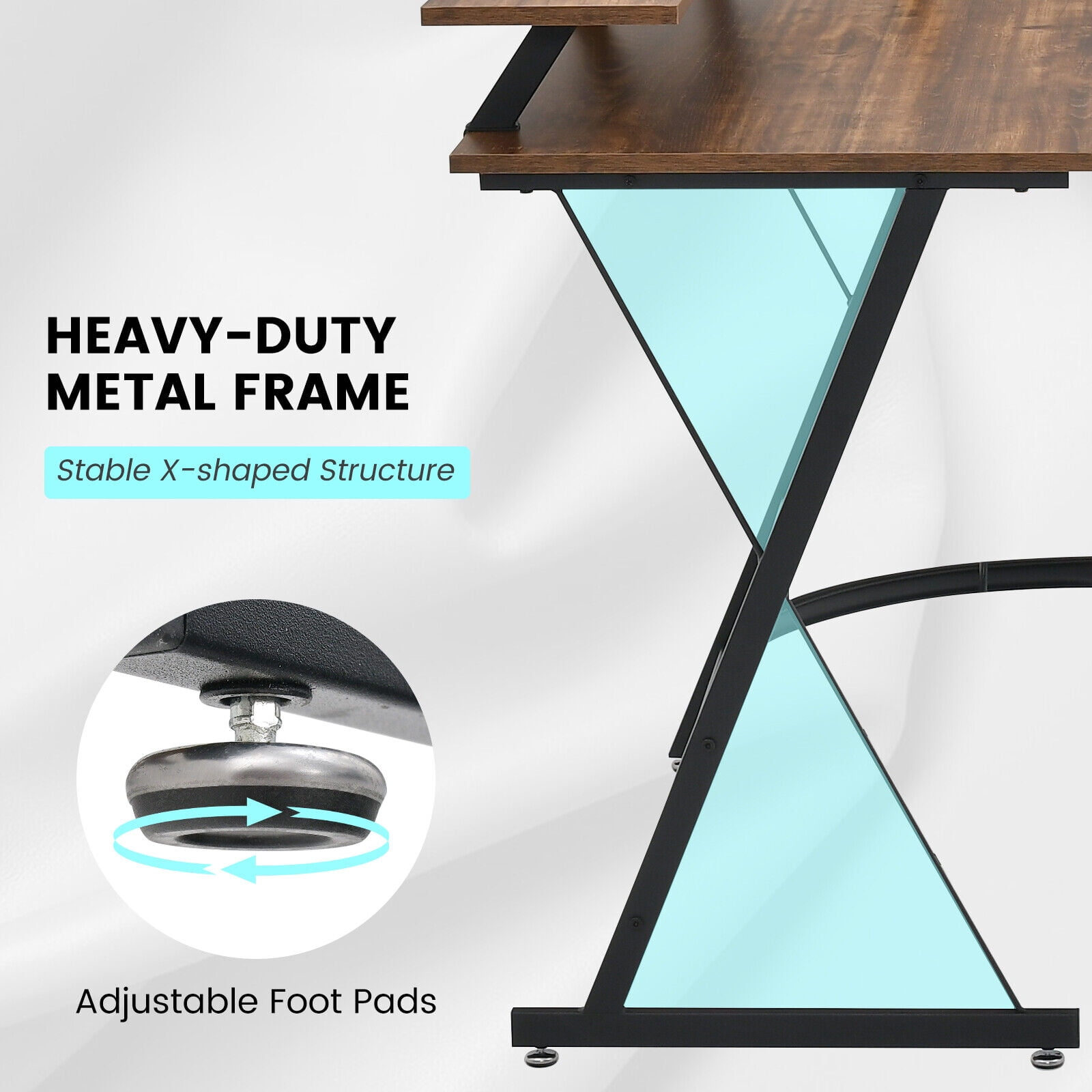 Amijoy L-shaped Computer Corner Desk, 51" Reversible L Shaped Home Office Desk w/Power Outlet, USB Ports, Monitor Stand, Keyboard Tray