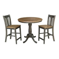36" Round Wood Extension Counterheight Table and 2 Stools in Hickory/Washed Coal