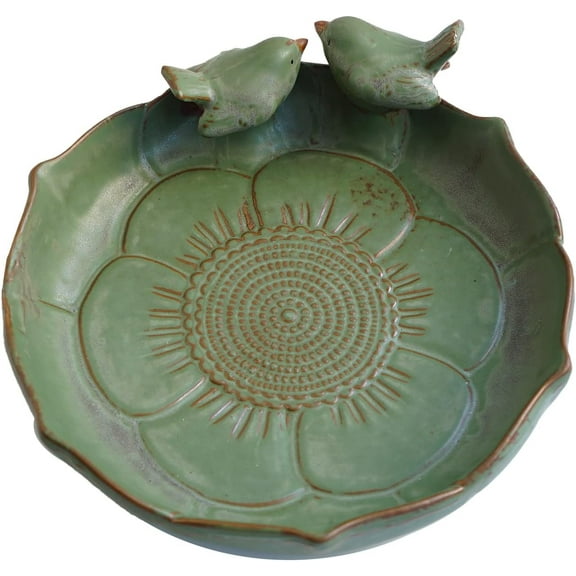 Light Green Ceramic Wild Bird Bath Bowl 9.4"L x 9.4"W x 2"H