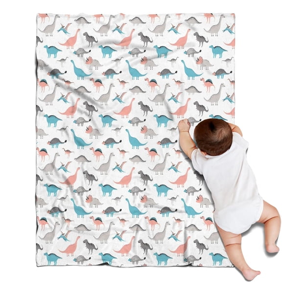 White Cartoon Dinosaurs Colorful Pattern Blanket,Comfortable Soft Flannel Throw Blanket,All Season,Warm Lightweight Blankets for Sofa Bed Couch Living Room Chair,30"x40"