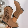 thumbnail image 5 of WRKEKC Womens Boots Warm Wide Width Fall Winter Vintage Fringe Suede Side Zipper Chunky Heel Mid Calf Boots, 5 of 9